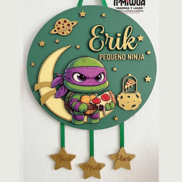 Cuadro Madera Circular Tortuga Ninja