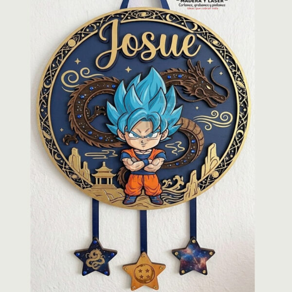 Cuadro madera Circular Goku Blue
